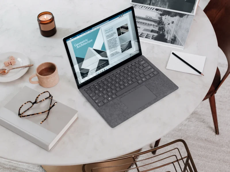 Home office desk with an external monitor connected to a laptop