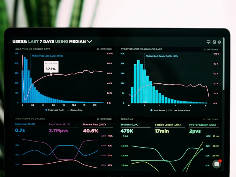 SEO professional analysing a website traffic drop on a laptop dashboard