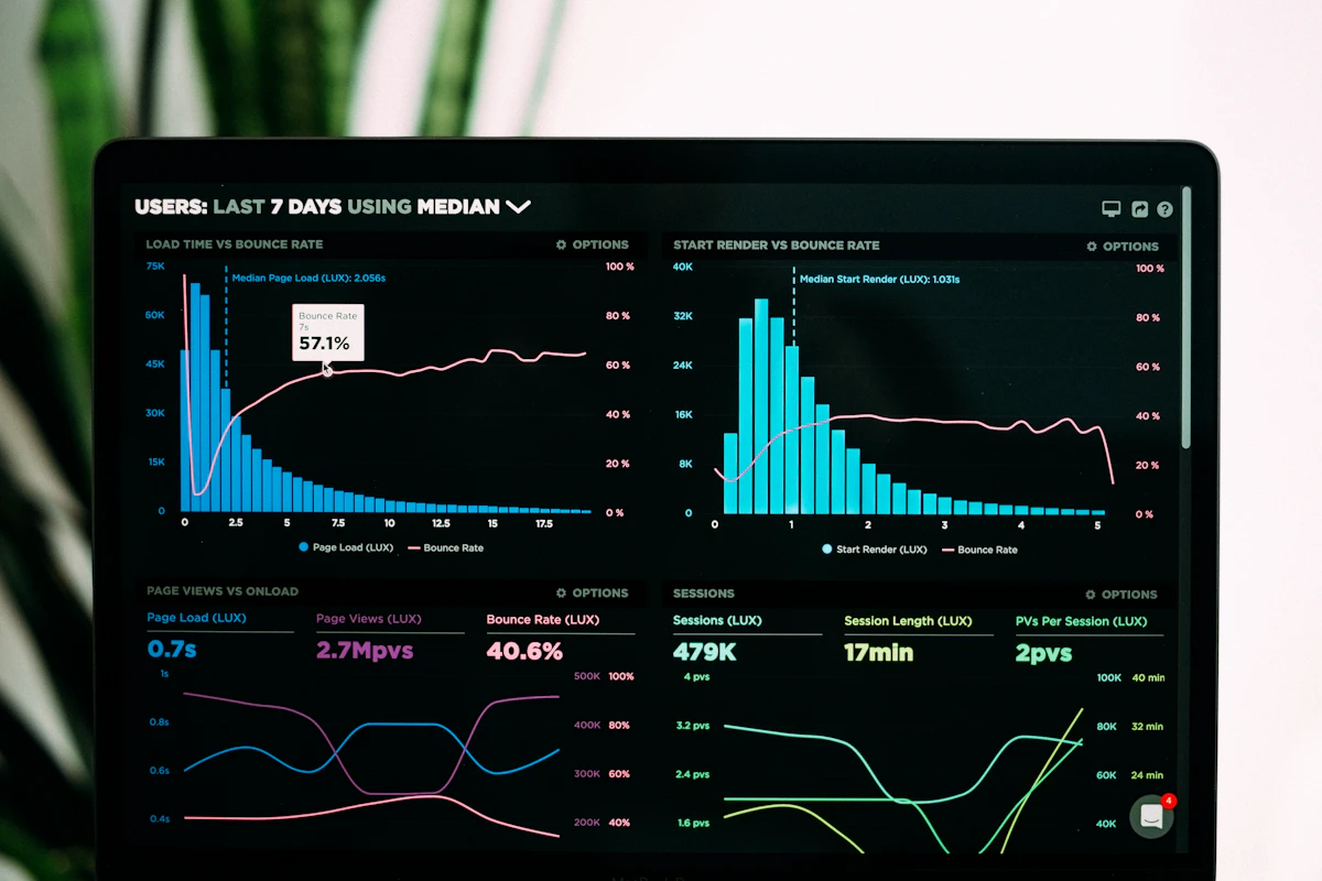 SEO professional analysing a website traffic drop on a laptop dashboard